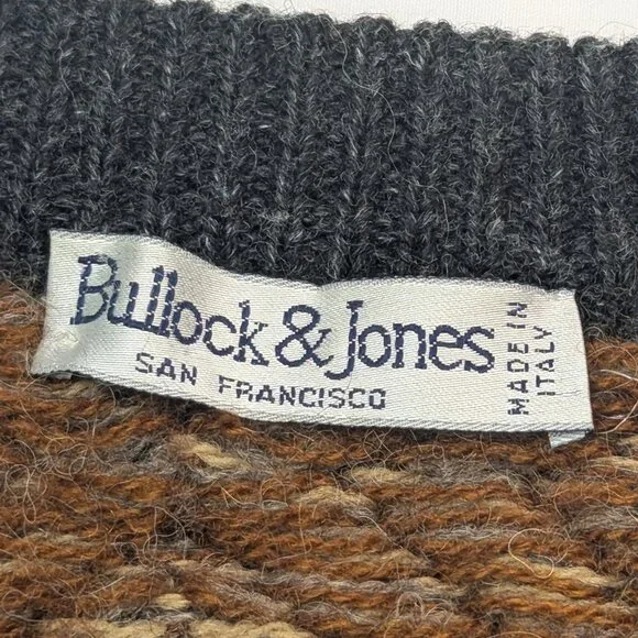 Vintage Bullock & Jones Alpaca Sweater XL Tan Black Geometric Made in Italy - Picture 6 of 9